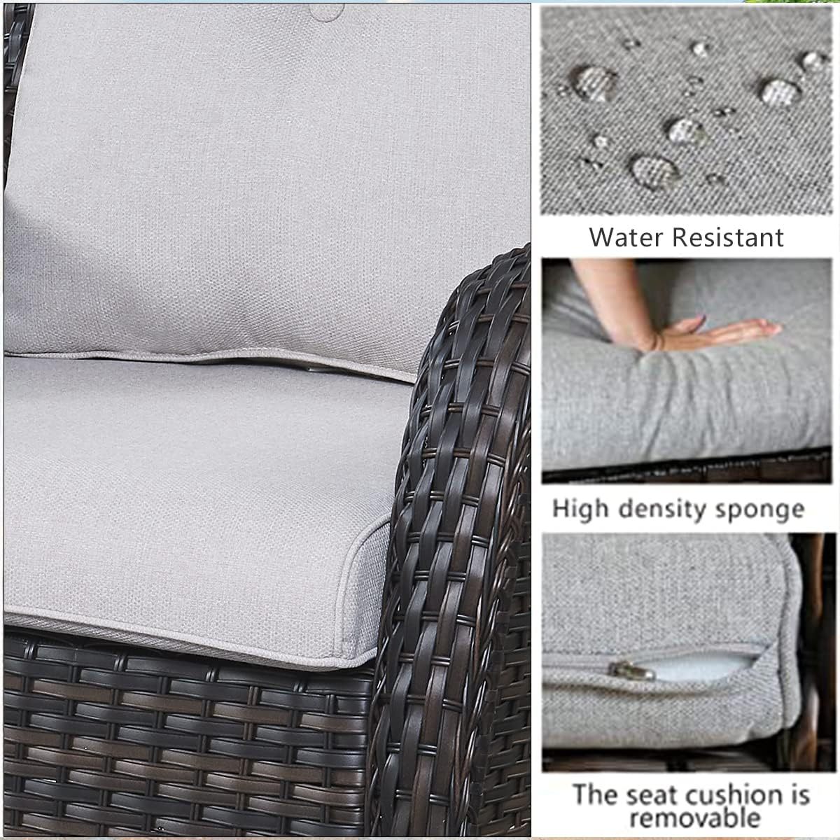 Patio Furniture with Fire Pit 6-Piece Wicker Outdoor Sectional Couch with Swivel Rocking Chairs, Propane Fire Pit Conversation Set