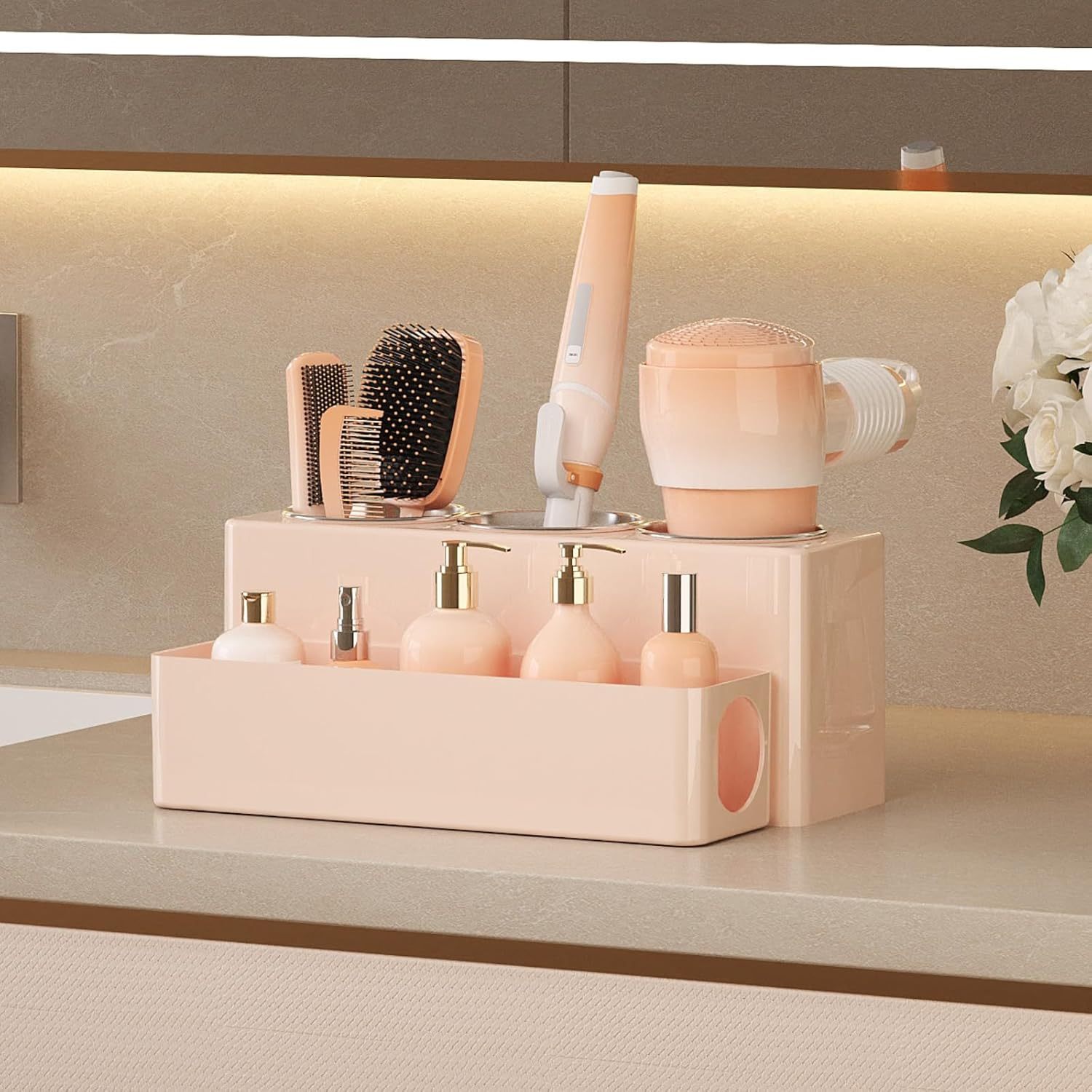 Hair Tool Organizer, Hair Blow Dryer Holder Countertop, Removable Acrylic Hair Brush Storage Stand