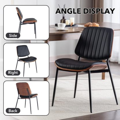 Dining Chairs Set of 2, PU Leather Upholstered Side Chairs with Open Back, Tufted Kitchen Chairs with Metal Legs