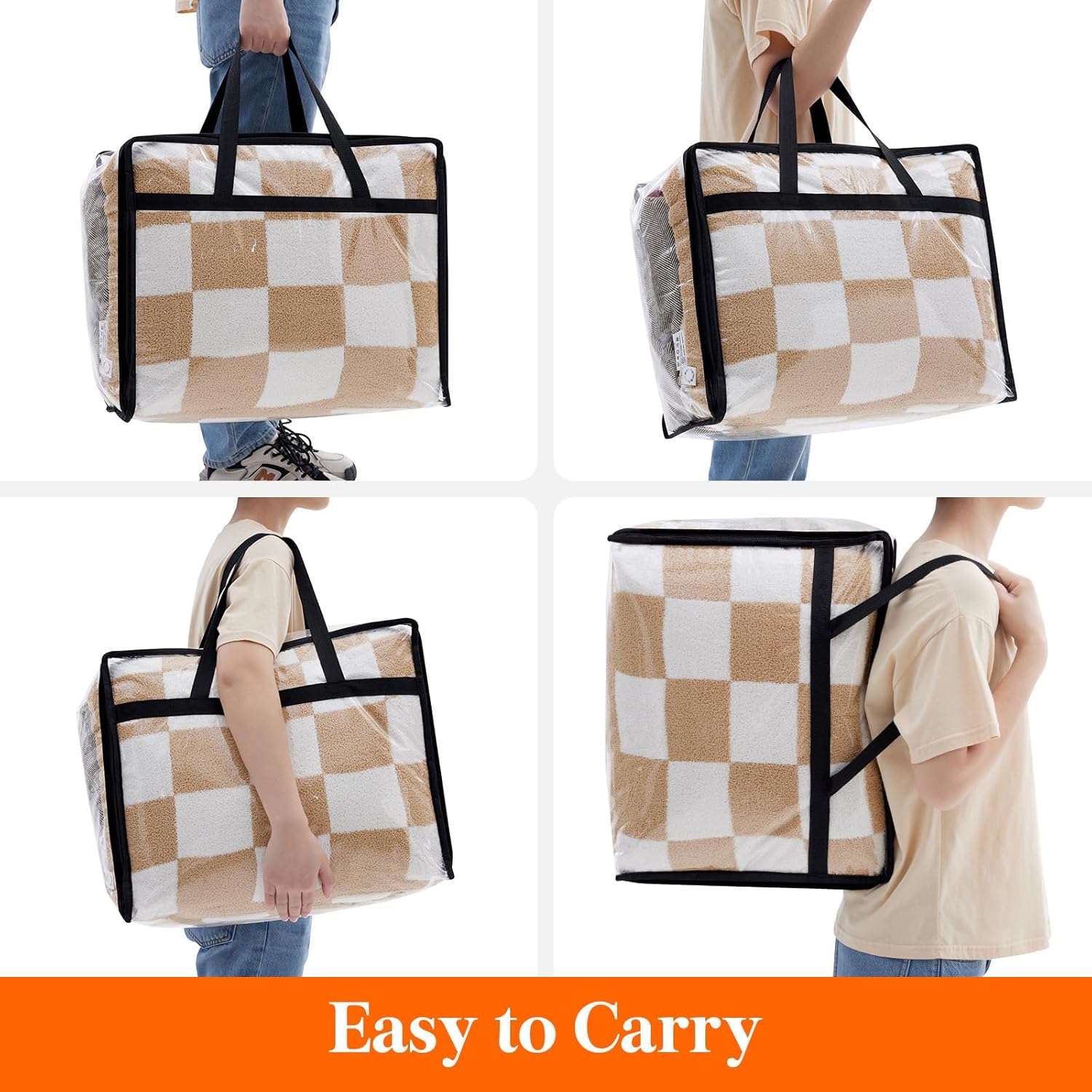 4 Pack Clear Clothes Storage Bags, 40L Plastic Blanket Storage Bags, Vinyl Foldable Moving Bags with Zipper
