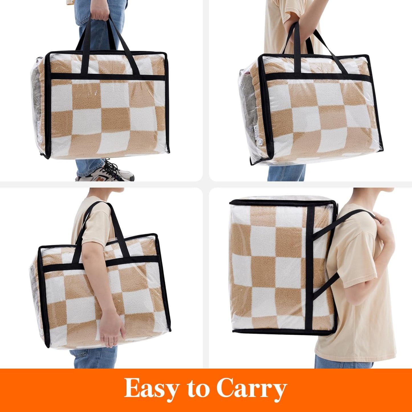 4 Pack Clear Clothes Storage Bags, 40L Plastic Blanket Storage Bags, Vinyl Foldable Moving Bags with Zipper