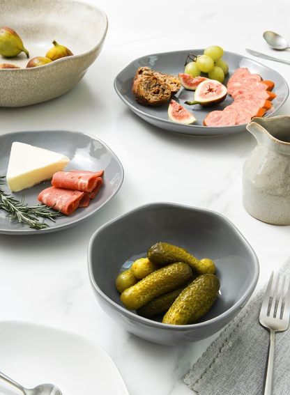 Dinnerware Sets 12 Piece, Serve for 4, Ceramic Plates and Bowls Set (10" Dinner Plates + 8" Salad Dish + 22 oz Bowl) x 4, Suit For House Warming Wedding, Dishwasher Microwave Oven safe - Grey