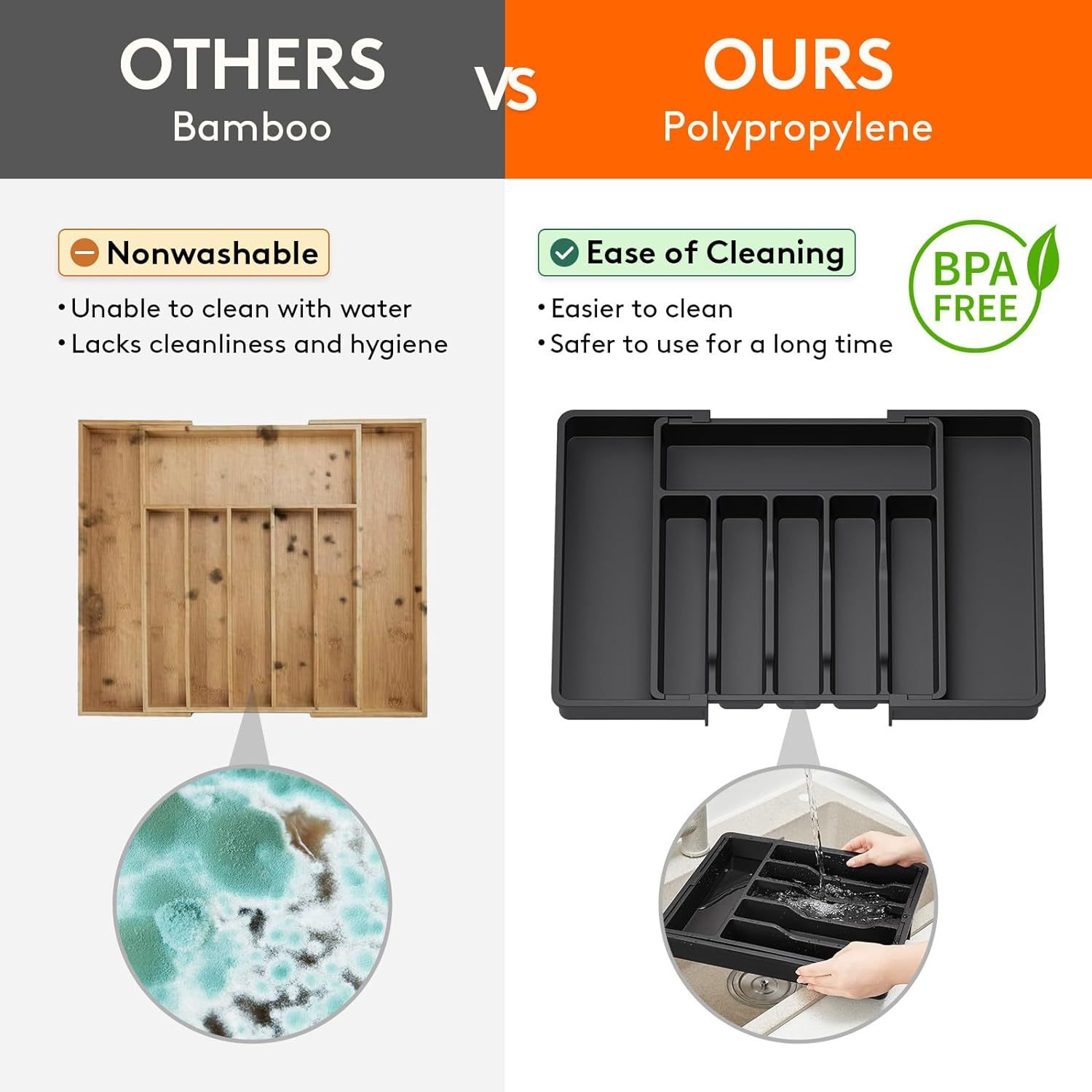 Silverware Drawer Organizer, Expandable Utensil Tray for Kitchen, BPA Free Flatware and Cutlery Holder