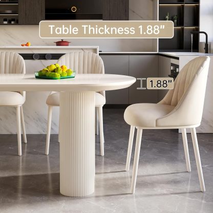 White Dining Table Set,54.52" Dining Room Table with 6 Chairs for 2,4,6, Modern Cream Style Kitchen Table Set for Dining Room