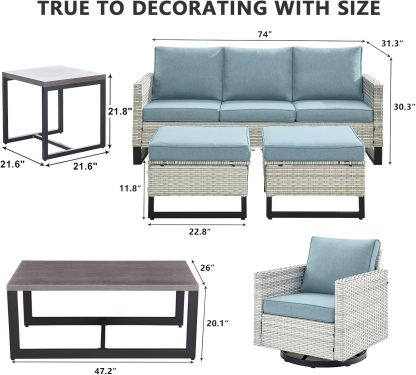 7 Piece Patio Furniture Set Outdoor Sectional Sofa,High Back Patio Swivel Rocker Chairs with Ottomans Coffee Table for Porch