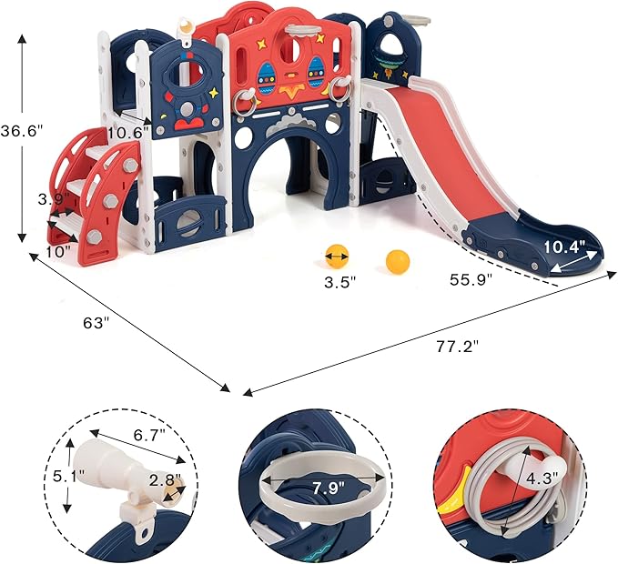 9-in-1 Castle Amusement Playground Playhouse, Indoor Outdoor Playset for Toddlers Age 1-3