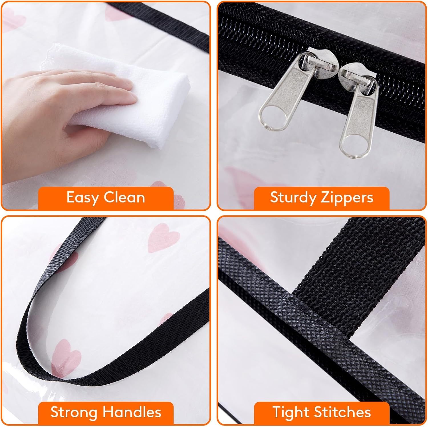 4 Pack Clear Clothes Storage Bags, 40L Plastic Blanket Storage Bags, Vinyl Foldable Moving Bags with Zipper