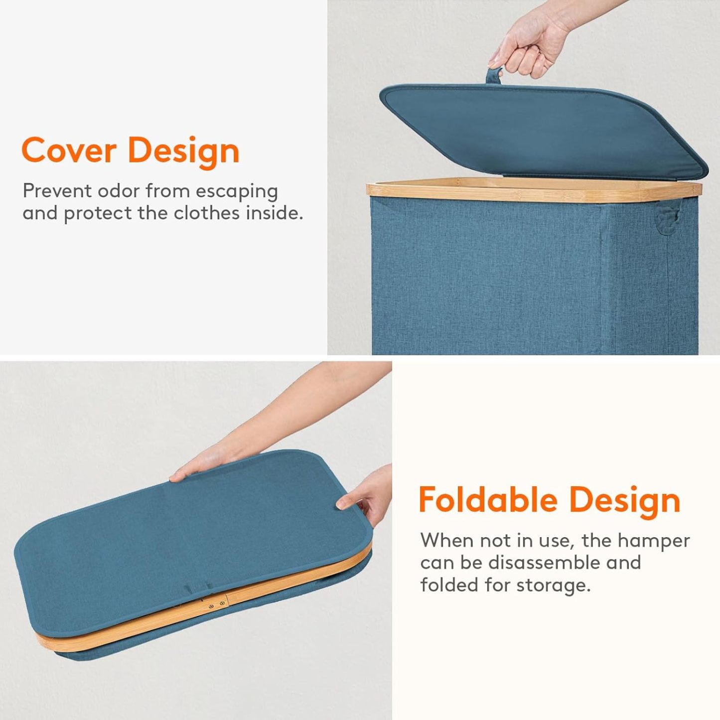 100L Laundry Basket with Lid, Clothes Hampers for Laundry with Bamboo Handles and A Removable Laundry Bag