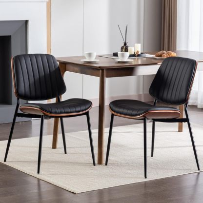 Dining Chairs Set of 2, PU Leather Upholstered Side Chairs with Open Back, Tufted Kitchen Chairs with Metal Legs