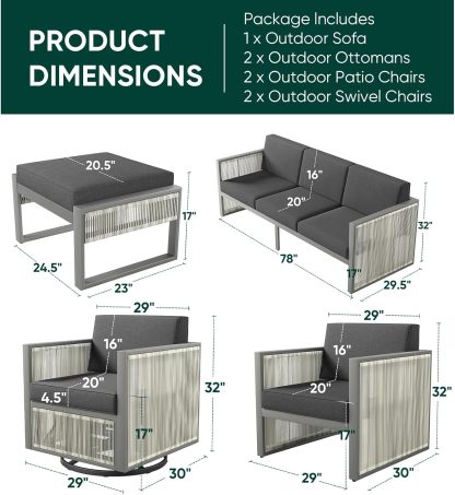7 Piece Outdoor Patio Furniture Set All-Weather Wicker Outdoor Sofa Patio Rocking Chairs with 4.5" Thick Cushion Patio Conversation Sets