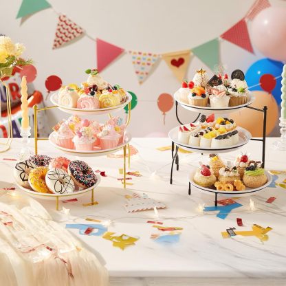 3 Tier Plastic Serving Tray Platter for Party Entertaining, 10" × 10" Large Dessert Table Display Set