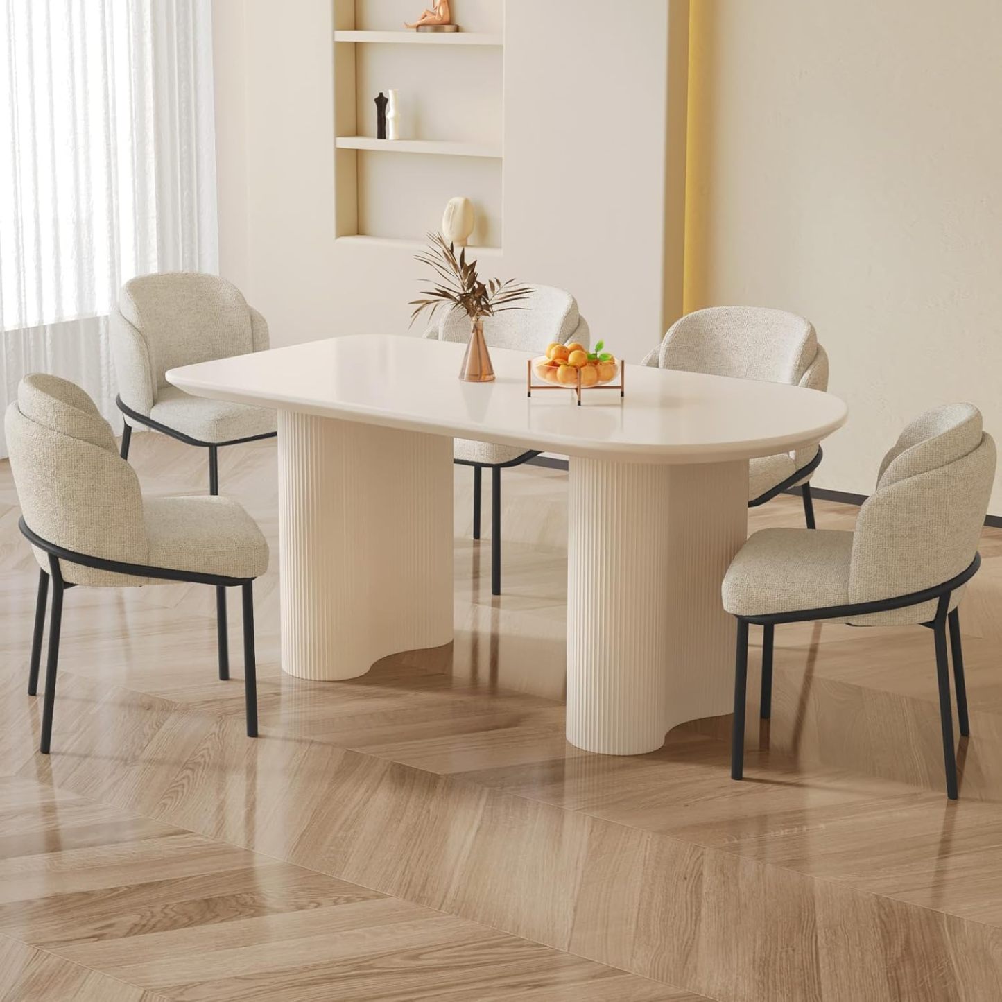 54.52" Dining Room Table with 4 Chairs for 2,4, Modern Cream Style Kitchen Table Set for Dining Room