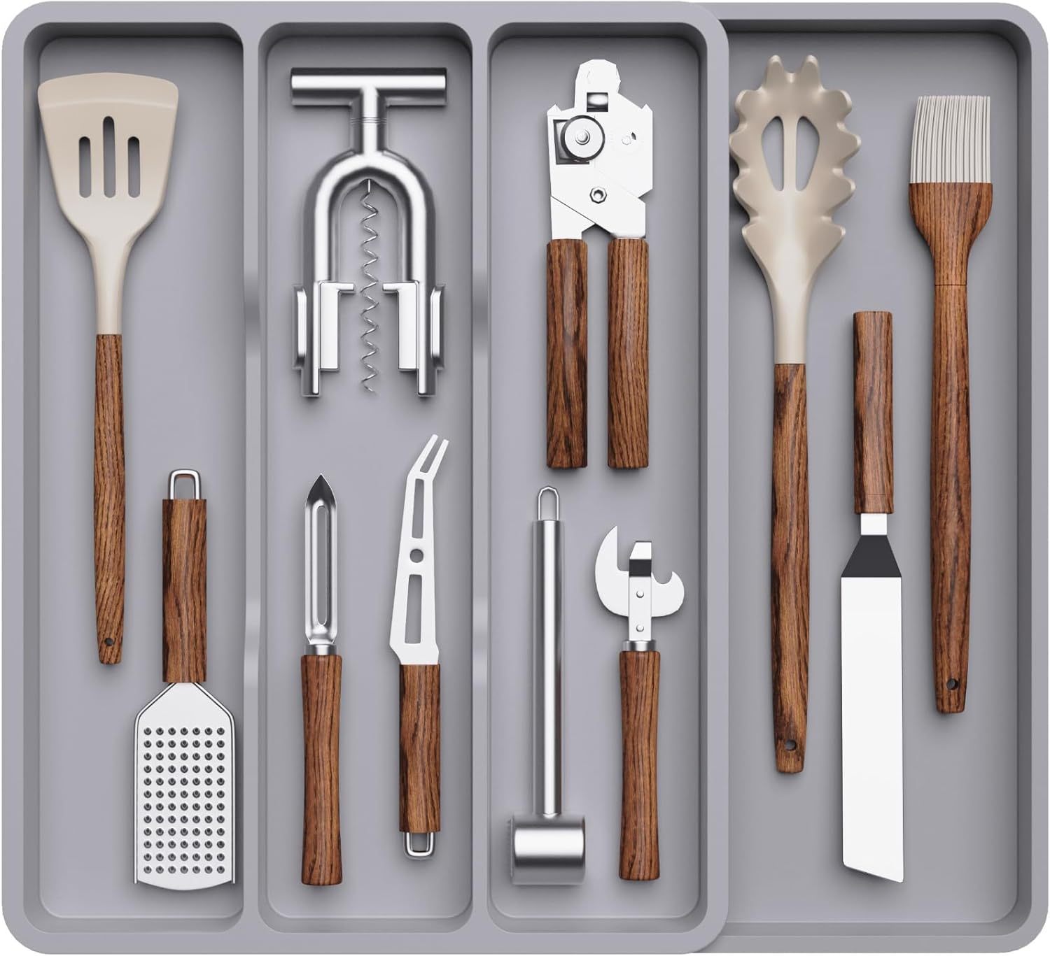 Utensil Drawer Organizer, Expendable Cooking Silverware Tray for Kitchen Drawer, Adjustable Cutlery Flatware Holder