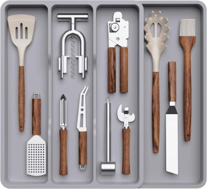 Utensil Drawer Organizer, Expendable Cooking Silverware Tray for Kitchen Drawer, Adjustable Cutlery Flatware Holder
