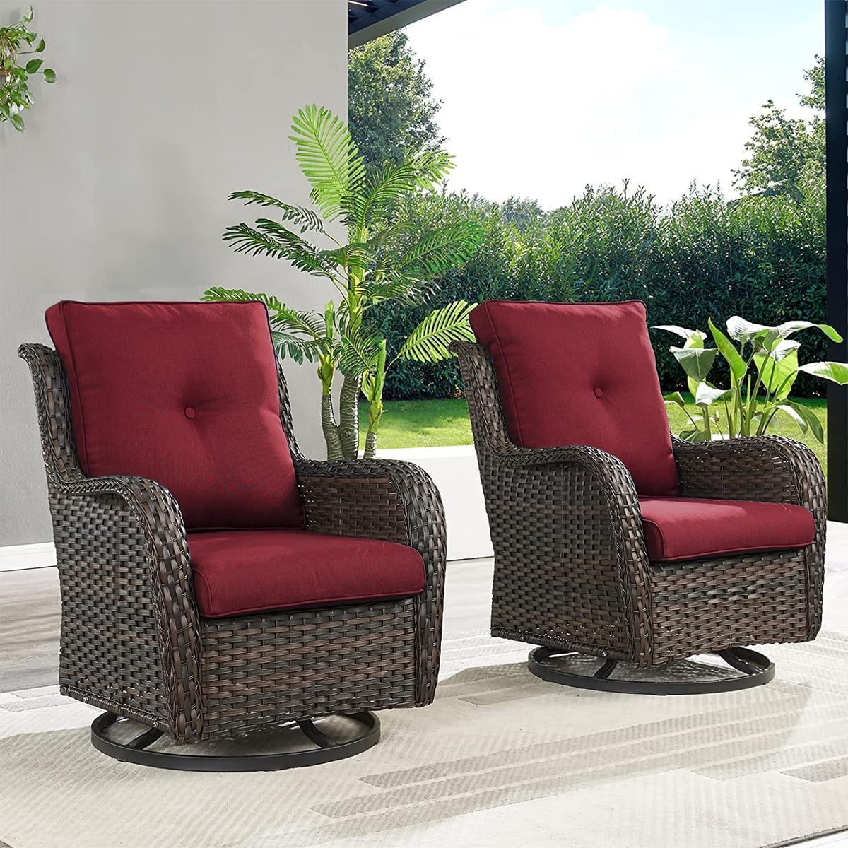 Outdoor Swivel Rocker Wicker Patio Chairs Set of 2