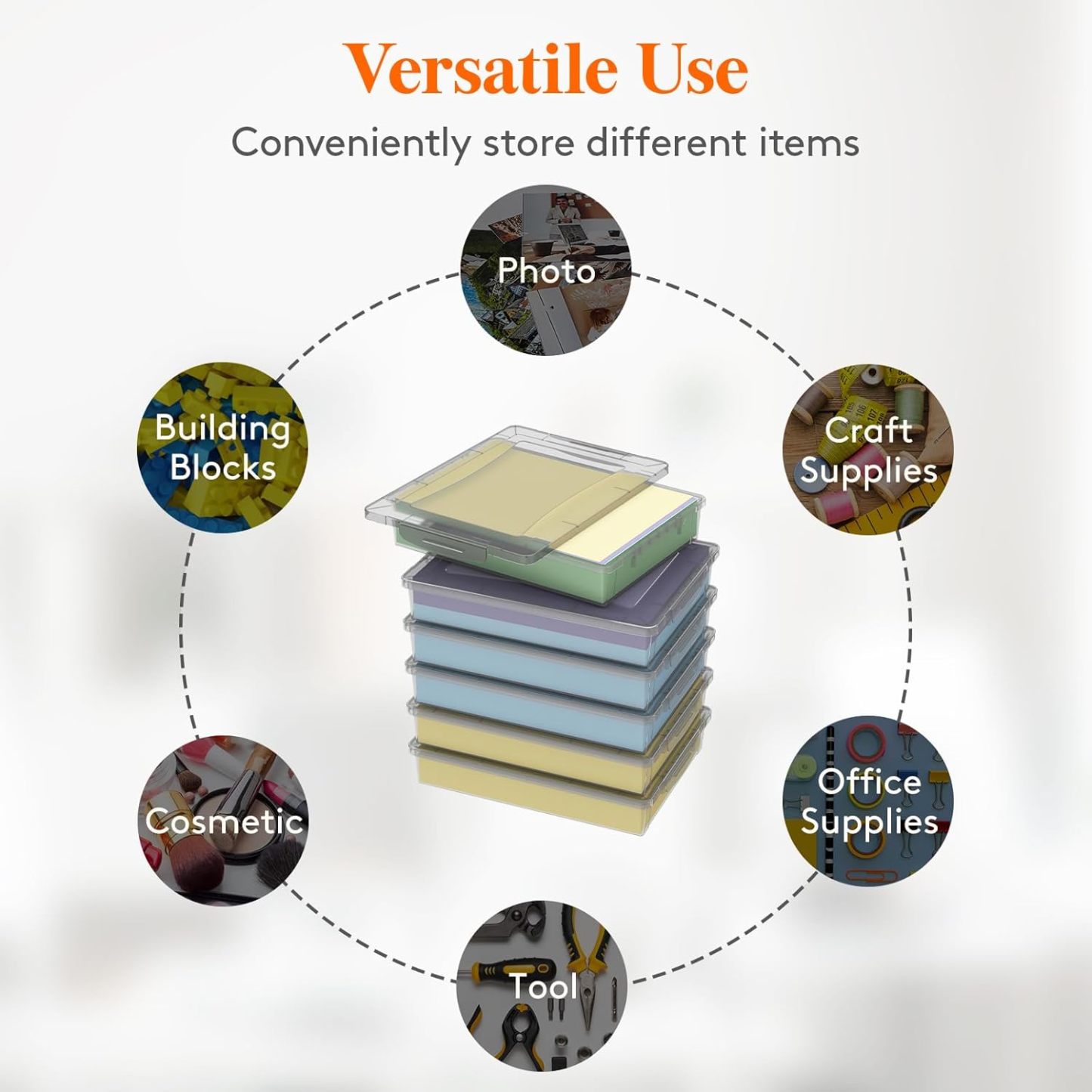 6 Pack Plastic Multi-Purpose Storage Box with Latching Lids, Gray A4, 8.5" x 11" Letter Size Paper Storage