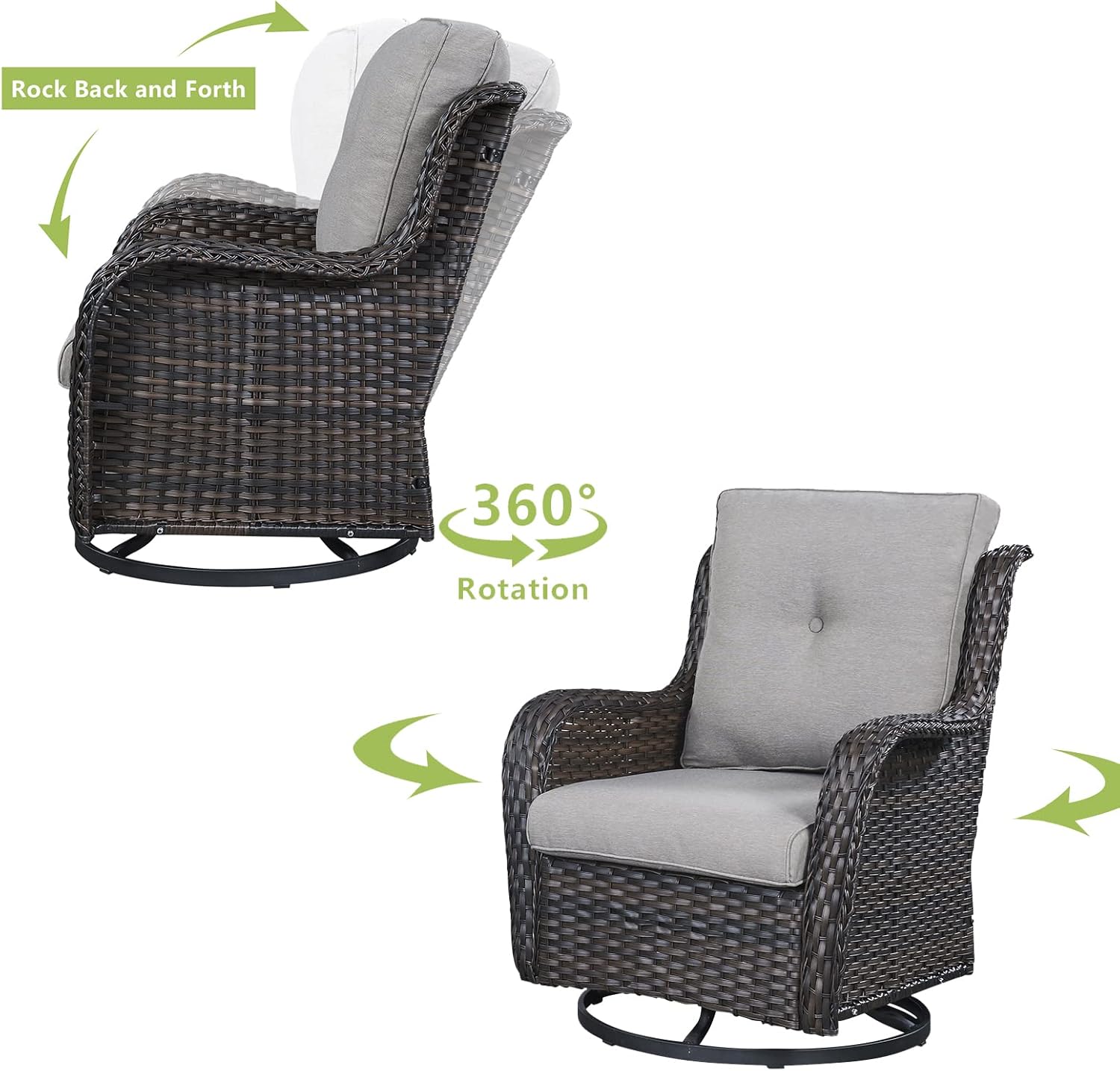 5 Pieces Patio Furniture Set Wicker Outdoor Sectional Sofa with Swivel Rocking Chairs