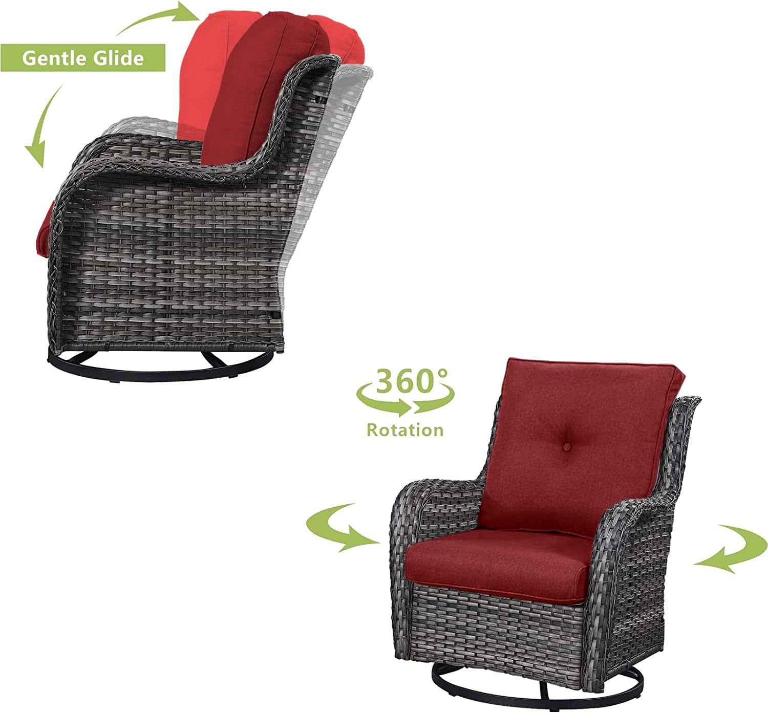 5 Piece Outdoor Patio Furniture Set Wicker Conversation Bistro Set Swivel Rocking Chairs with Side Table and Ottomans