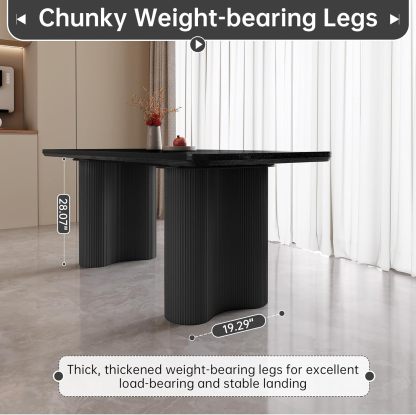 63" Black Dining Table, Modern Kitchen Table with Spacious Desktop, Kitchen Dining Table with Sturdy Sleek Wave Support Pedestal for Dining Room