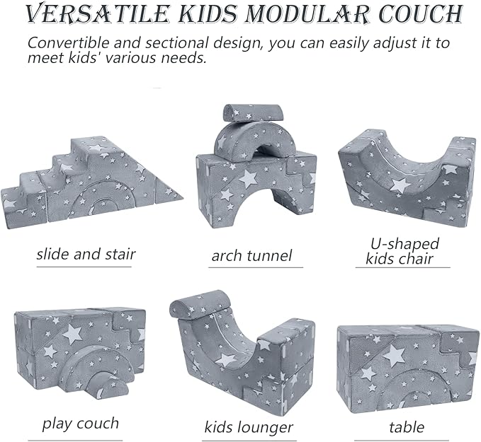 Foam Climbing Toddler Couch, Modular Kids Sofa with Slide & Stair, Convertible Baby Couch