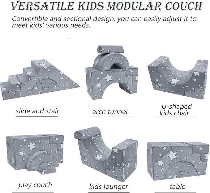Foam Climbing Toddler Couch, Modular Kids Sofa with Slide & Stair, Convertible Baby Couch