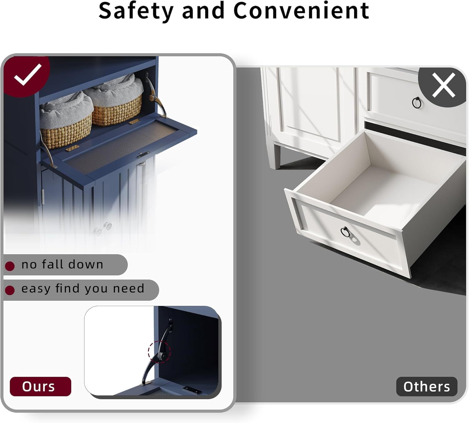 Bathroom Floor Storage Cabinet with Flip Glass Drawer