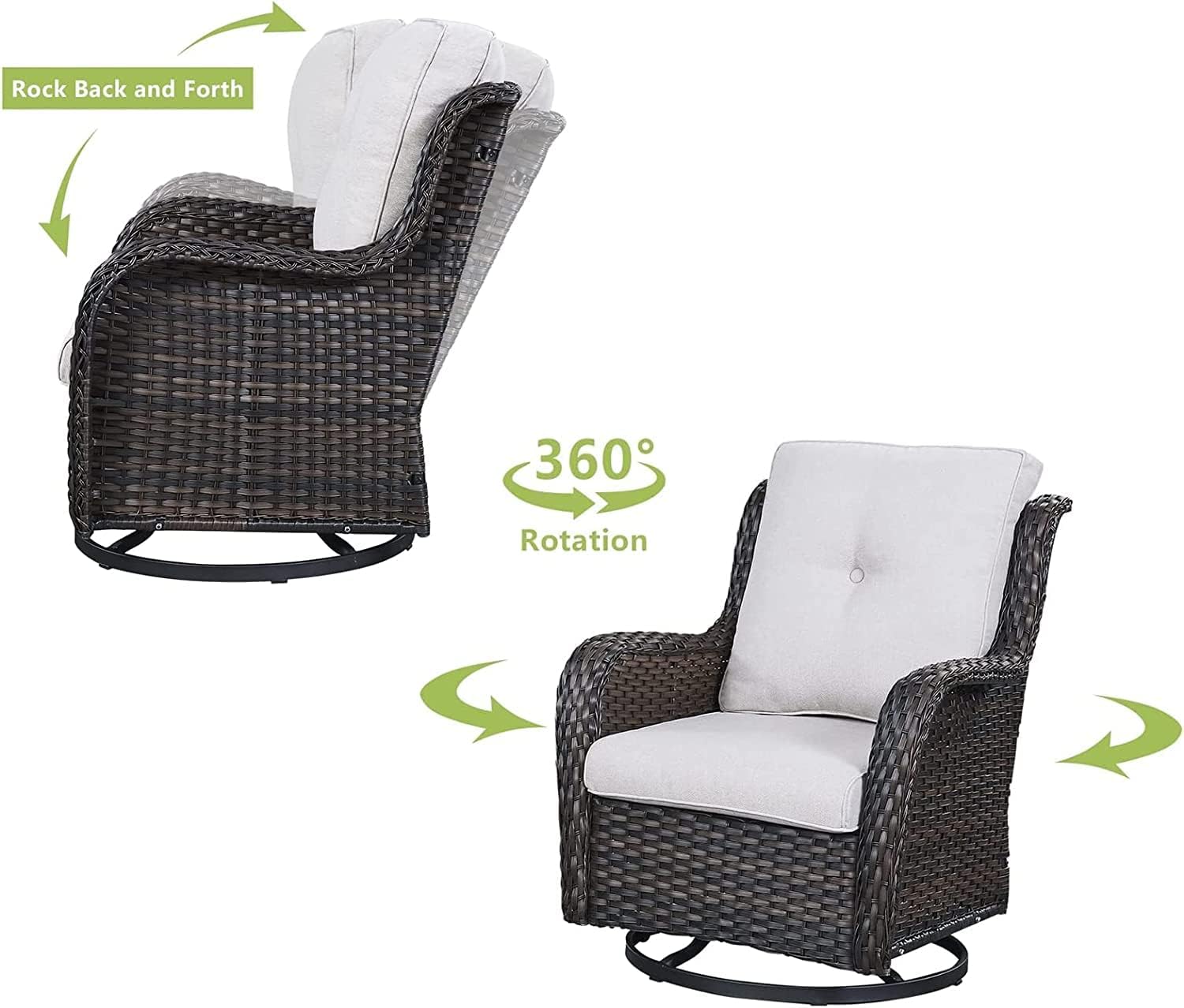 Outdoor Patio Furniture with Fire Pit Table Outdoor Conversation Set PE Wicker Patio Couch Swivel Glider Chairs