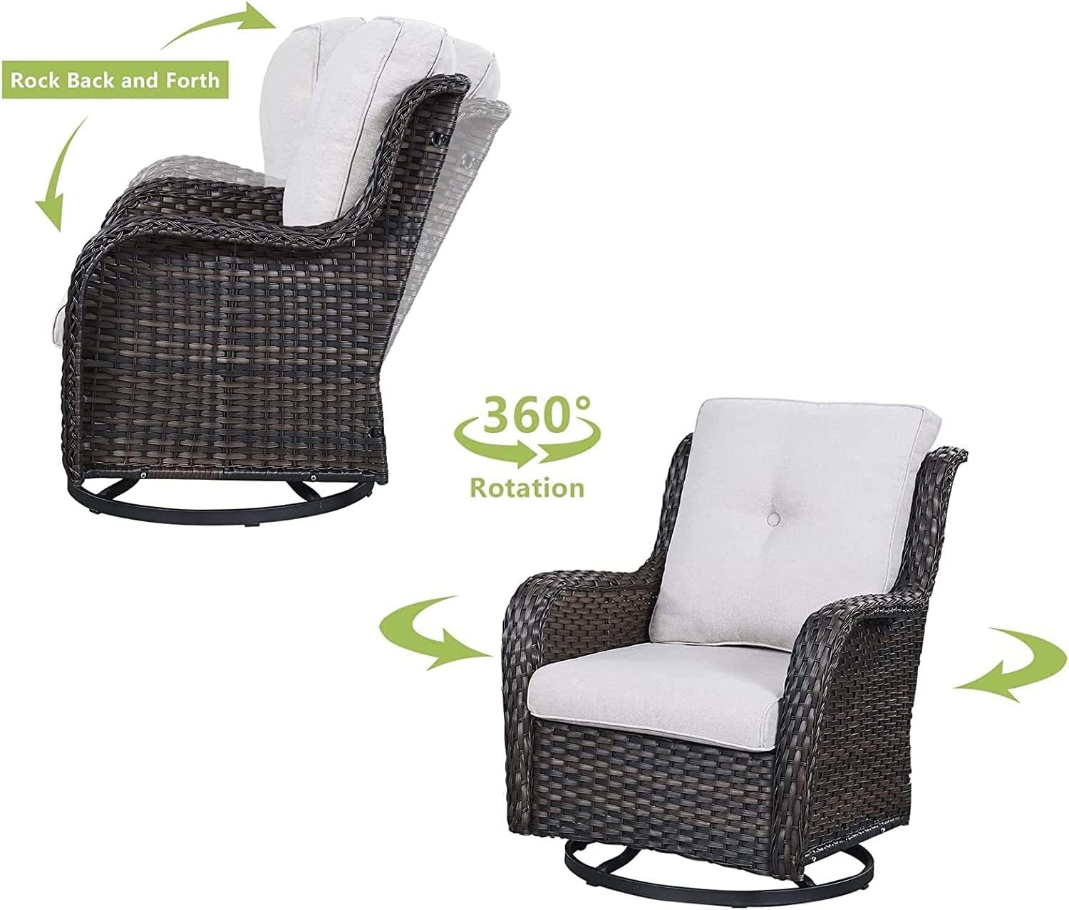 Outdoor Patio Furniture with Fire Pit Table Outdoor Conversation Set PE Wicker Patio Couch Swivel Glider Chairs