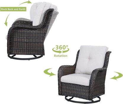 Outdoor Patio Furniture with Fire Pit Table Outdoor Conversation Set PE Wicker Patio Couch Swivel Glider Chairs