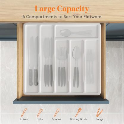 Silverware Organizer with Lid, Covered Utensil Tray for Kitchen Drawer and Countertop, Plastic Cutlery and Flatware Storage Box