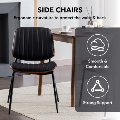 Dining Chairs Set of 2, PU Leather Upholstered Side Chairs with Open Back, Tufted Kitchen Chairs with Metal Legs