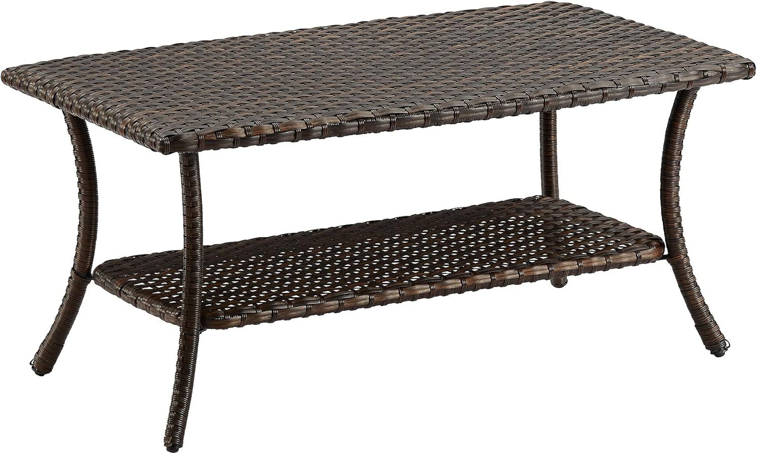 Wicker Patio Coffee Table,Rattan Outdoor Coffee Table with 2-Layer Storage Furniture Tables for Garden,Porch,Backyard