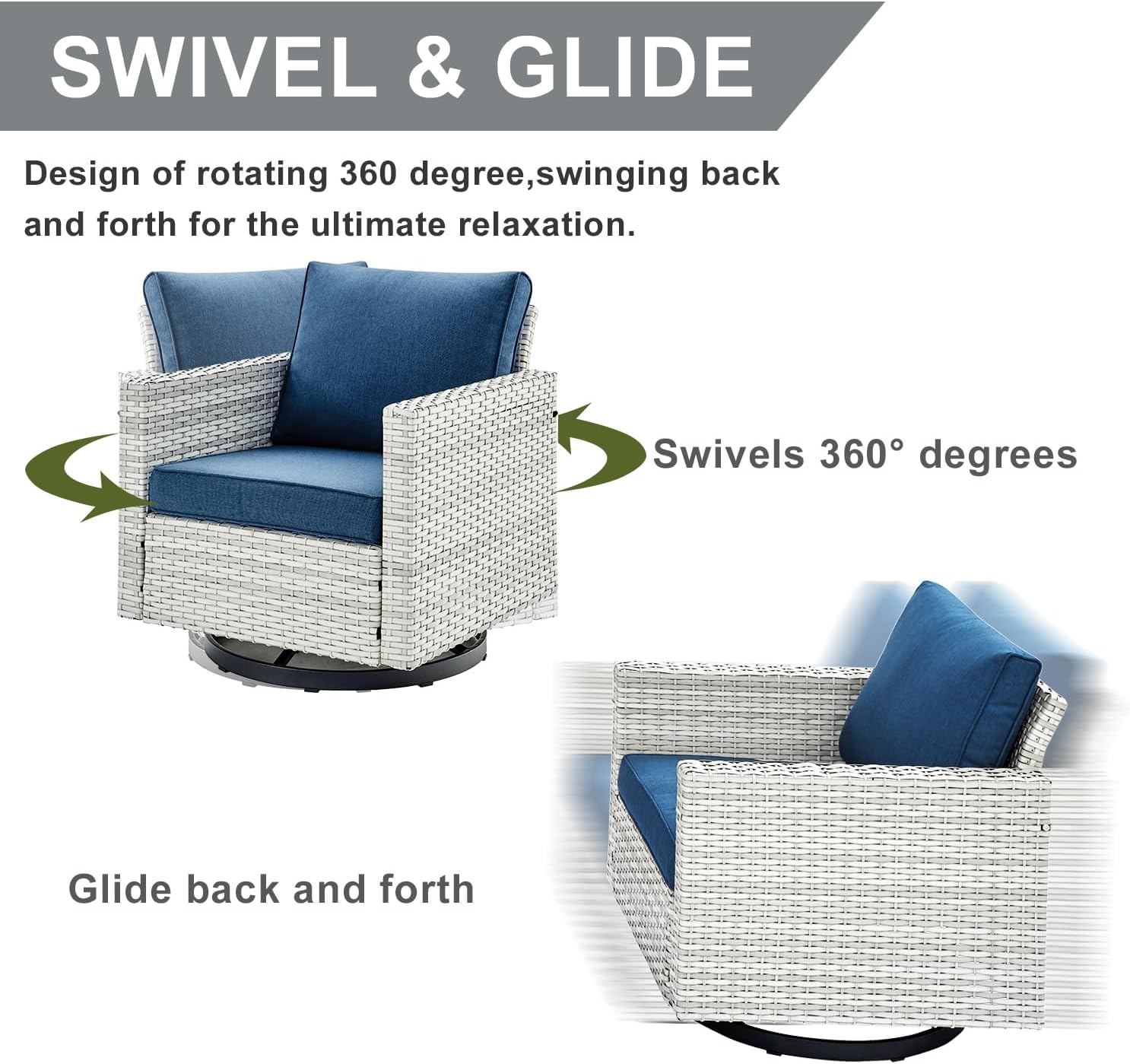 7 Piece Patio Furniture Set Outdoor Sectional Sofa,High Back Patio Swivel Rocker Chairs with Ottomans Coffee Table for Porch