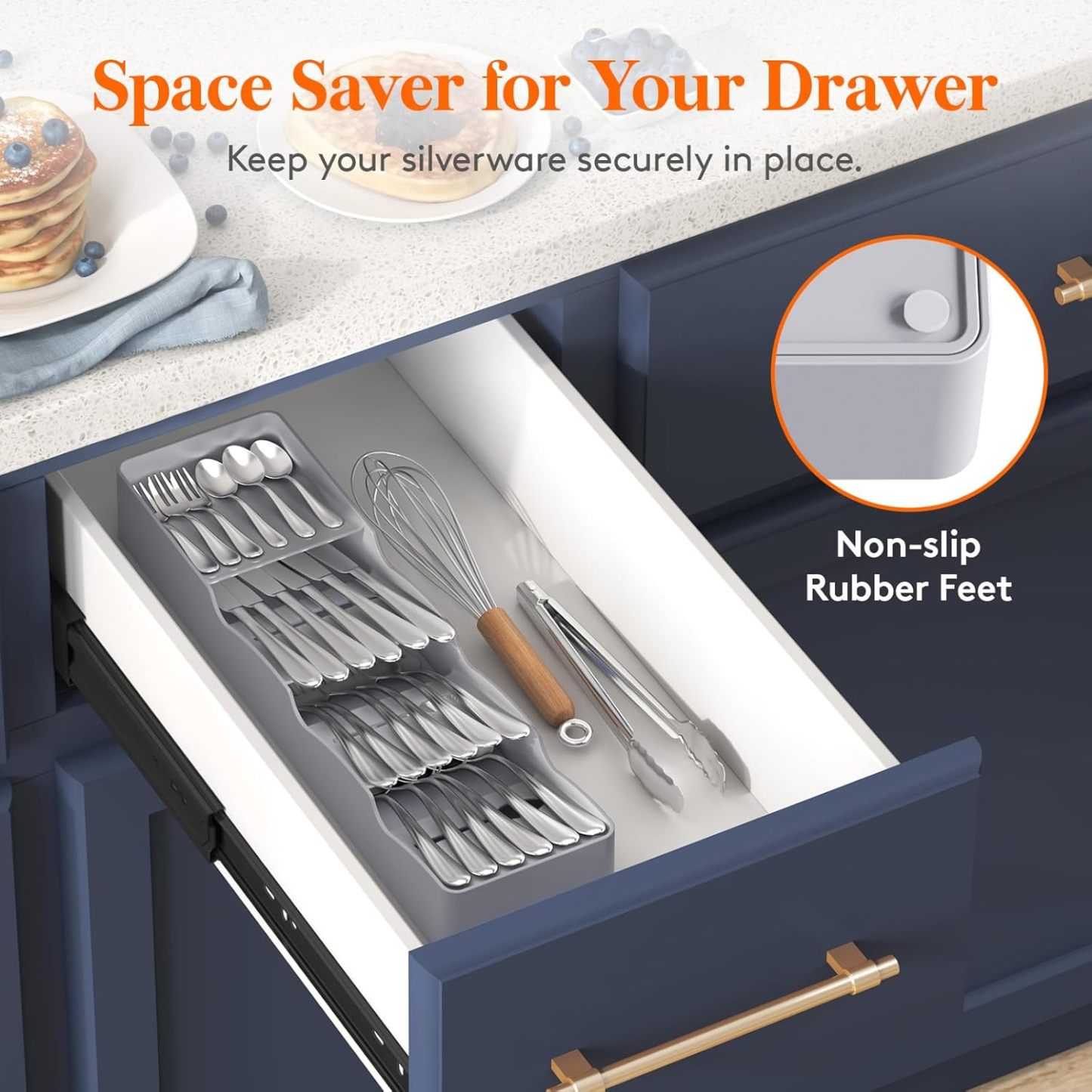 Compact Flatware Drawer Organizer, Narrow Silverware Tray for Kitchen Drawers, Plastic Cutlery Holder