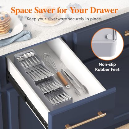 Compact Flatware Drawer Organizer, Narrow Silverware Tray for Kitchen Drawers, Plastic Cutlery Holder