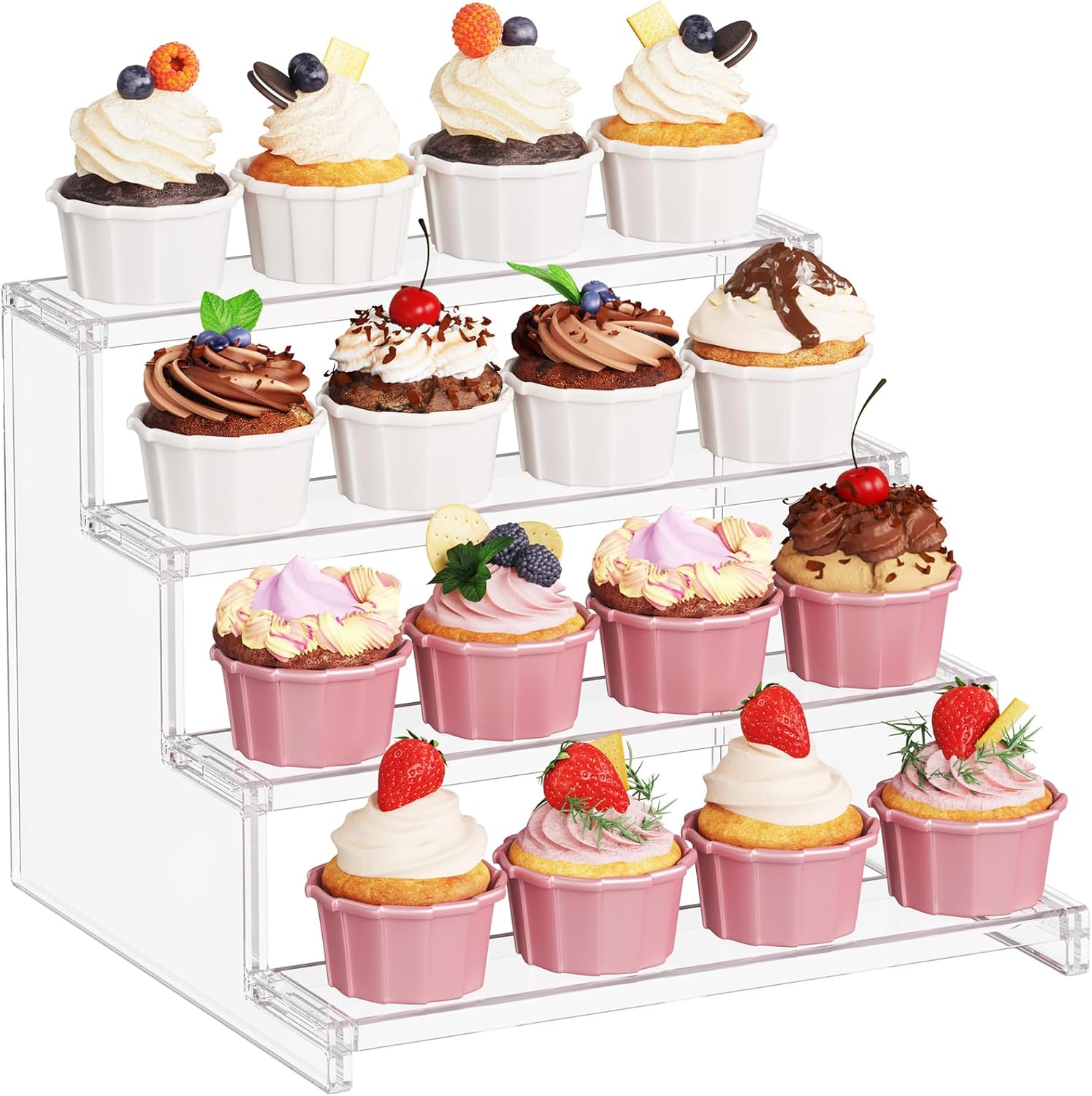 4 Tier Clear Cupcake Stand, 12 Inch Display Shelf for Cupcake, Desserts, Figurines, Perfumes