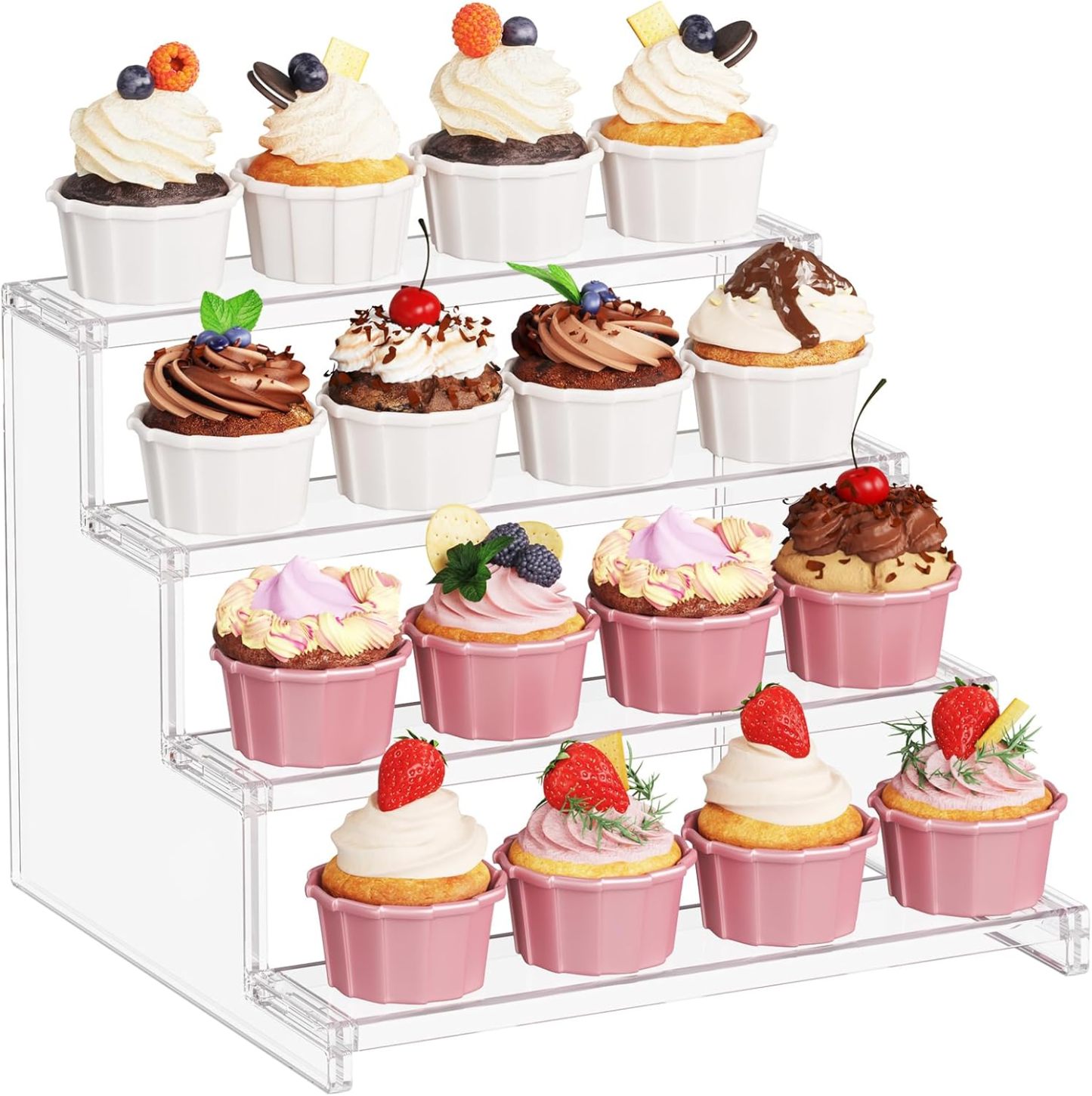 4 Tier Clear Cupcake Stand, 12 Inch Display Shelf for Cupcake, Desserts, Figurines, Perfumes