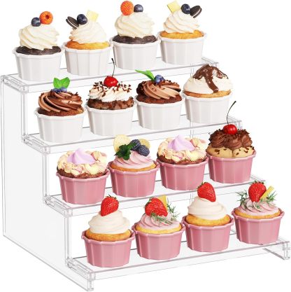 4 Tier Clear Cupcake Stand, 12 Inch Display Shelf for Cupcake, Desserts, Figurines, Perfumes