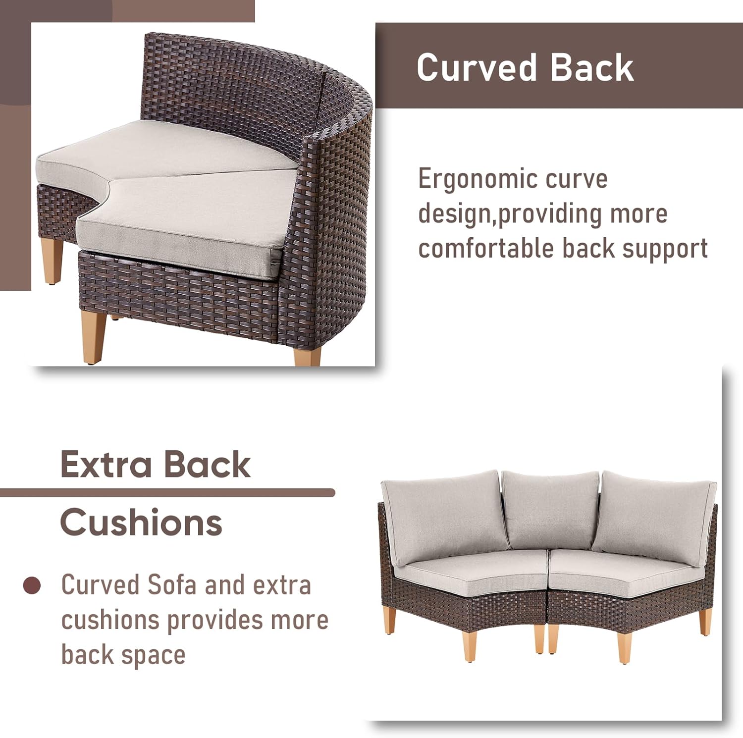 11 Pieces Outdoor Furniture Set,Outdoor Half-Moon Sectional Couches Swivel Patio Chairs with Ottomans Coffee Table,All Weather PE Wicker Patio Conversation Sets