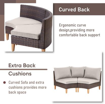 11 Pieces Outdoor Furniture Set,Outdoor Half-Moon Sectional Couches Swivel Patio Chairs with Ottomans Coffee Table,All Weather PE Wicker Patio Conversation Sets