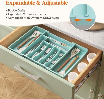 Silverware Drawer Organizer, Expandable Utensil Organizer for Kitchen Drawers, Adjustable Cutlery and Flatware Tray