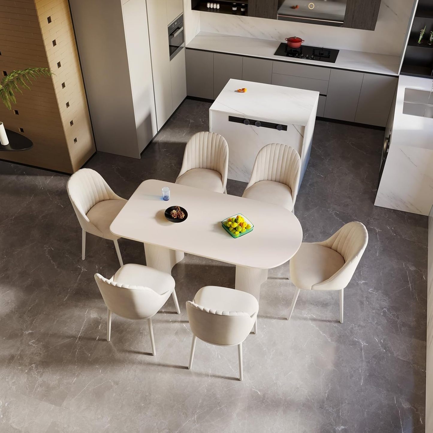 White Dining Table Set,54.52" Dining Room Table with 6 Chairs for 2,4,6, Modern Cream Style Kitchen Table Set for Dining Room