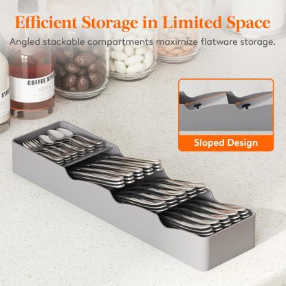 Compact Flatware Drawer Organizer, Narrow Silverware Tray for Kitchen Drawers, Plastic Cutlery Holder