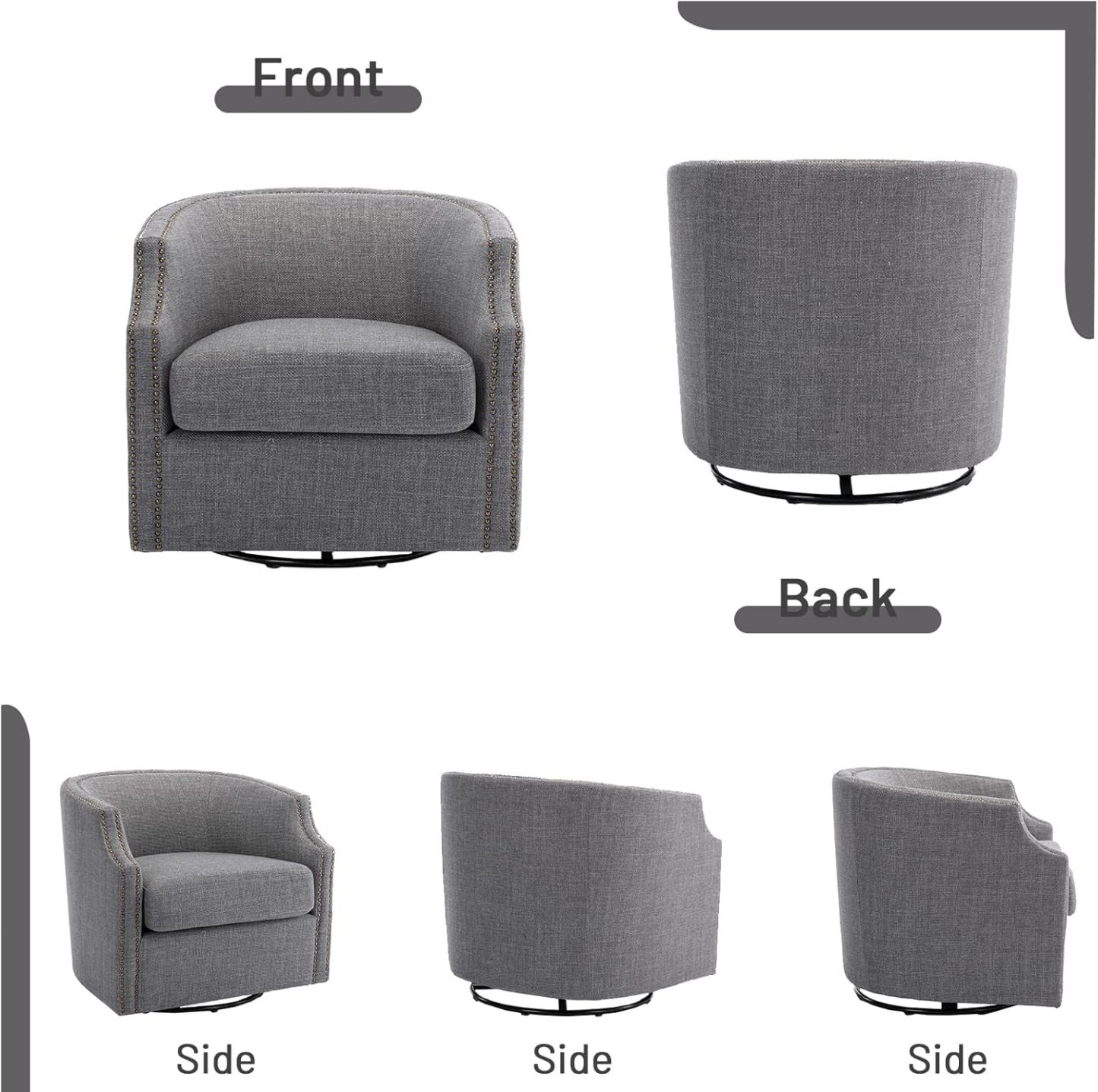 Modern Swivel Accent Chair, Upholstered Barrel Armchair with Swivel Base, Club Round Chair