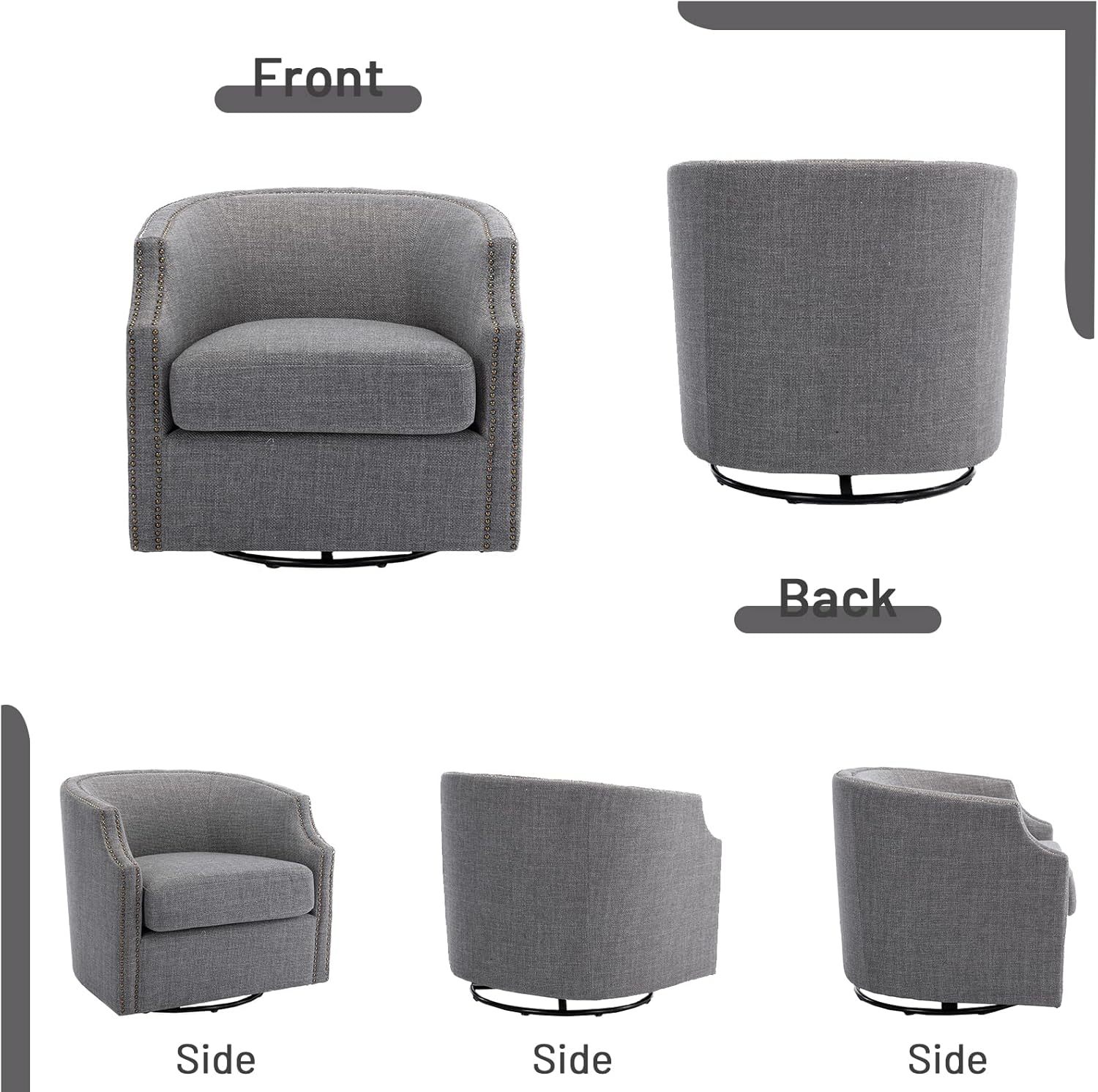 Modern Swivel Accent Chair, Upholstered Barrel Armchair with Swivel Base, Club Round Chair