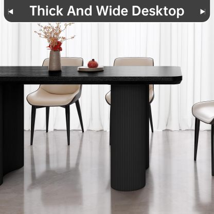 63" Black Dining Table, Modern Kitchen Table with Spacious Desktop, Kitchen Dining Table with Sturdy Sleek Wave Support Pedestal for Dining Room