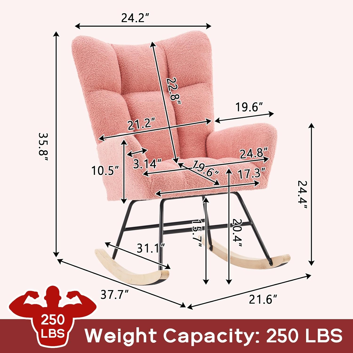 Modern Nursery Rocking Chair, Upholstered Glider Chair with High Backrest, Rocker Accent Armchair