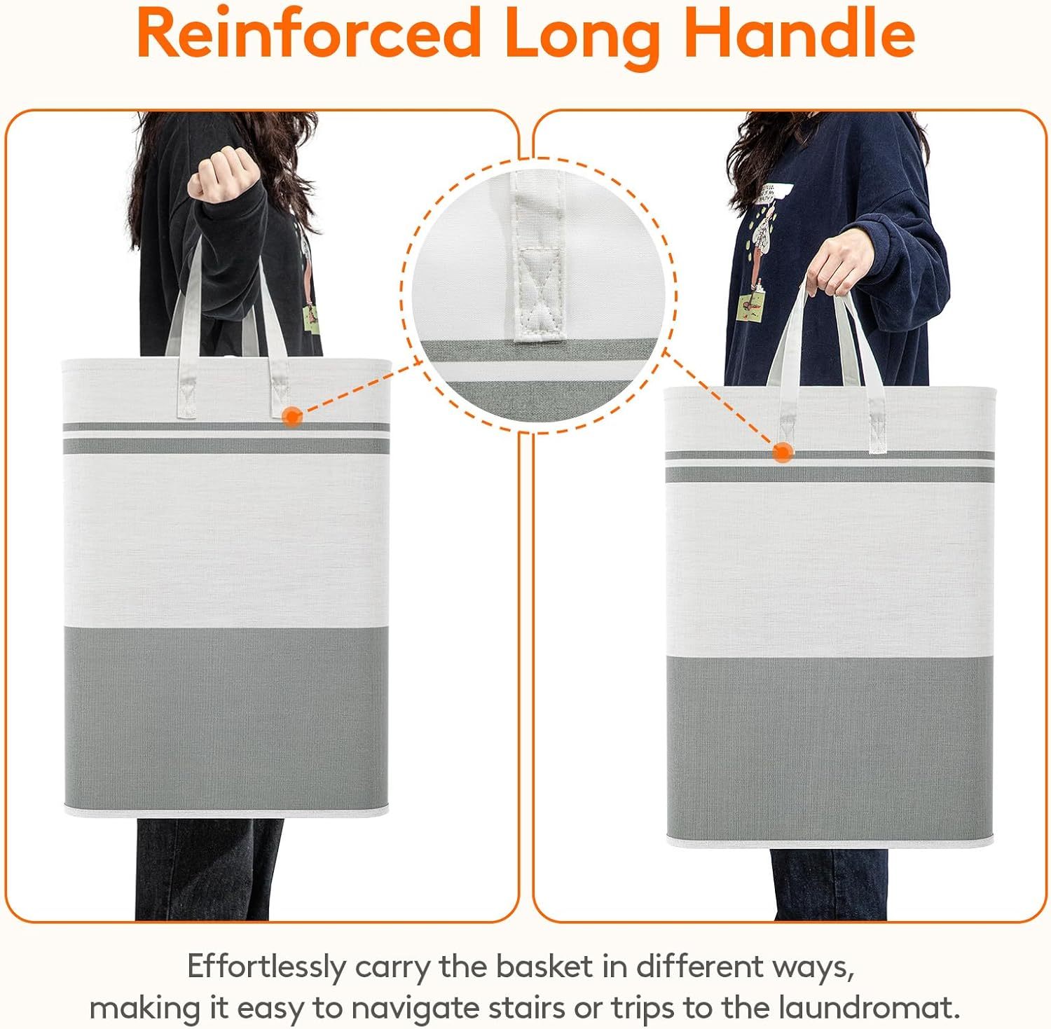 2 Pack 80L Large Freestanding Laundry Hamper, Collapsible Laundry Basket with Easy Carry Handles, Waterproof Tall Clothes Hamper