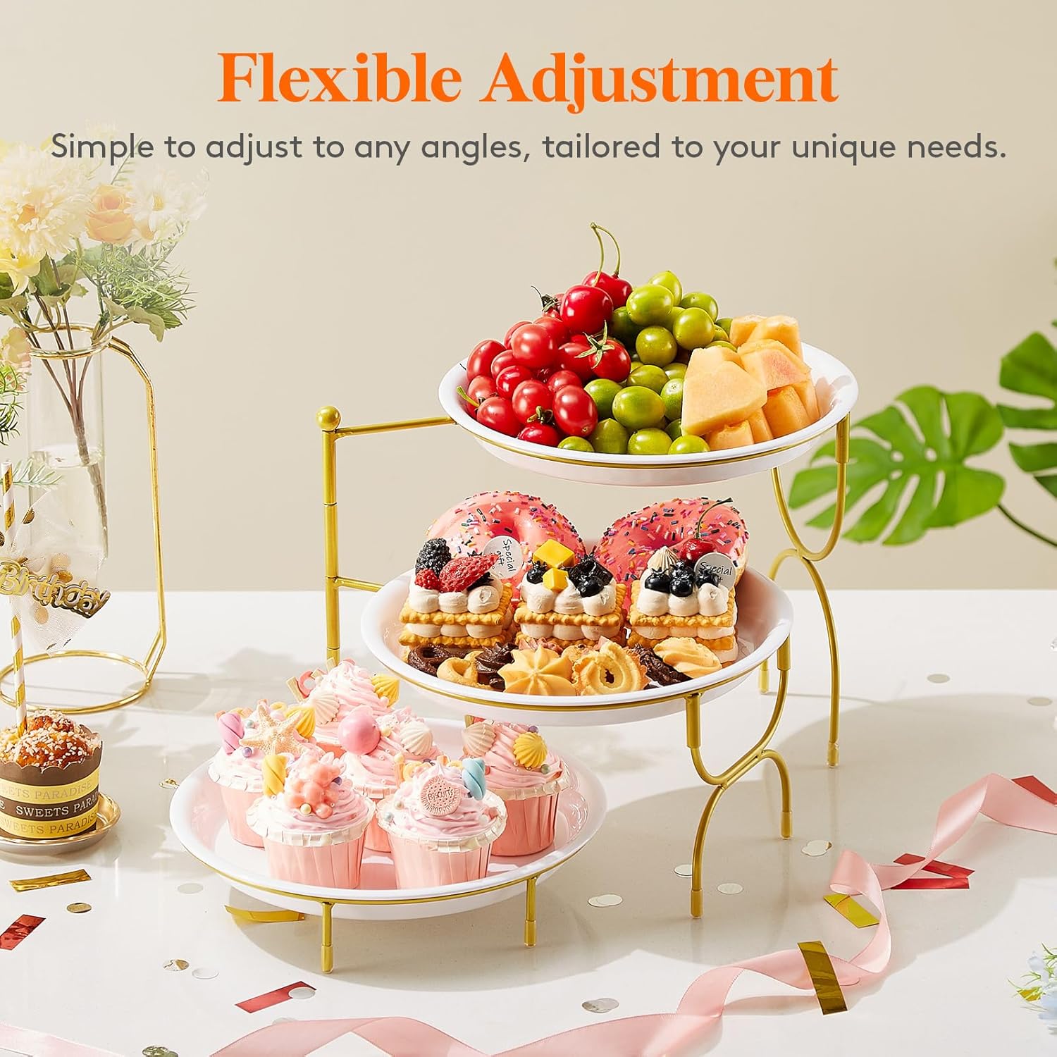 3 Tier Plastic Serving Tray Platter for Party Entertaining, 10" × 10" Large Dessert Table Display Set