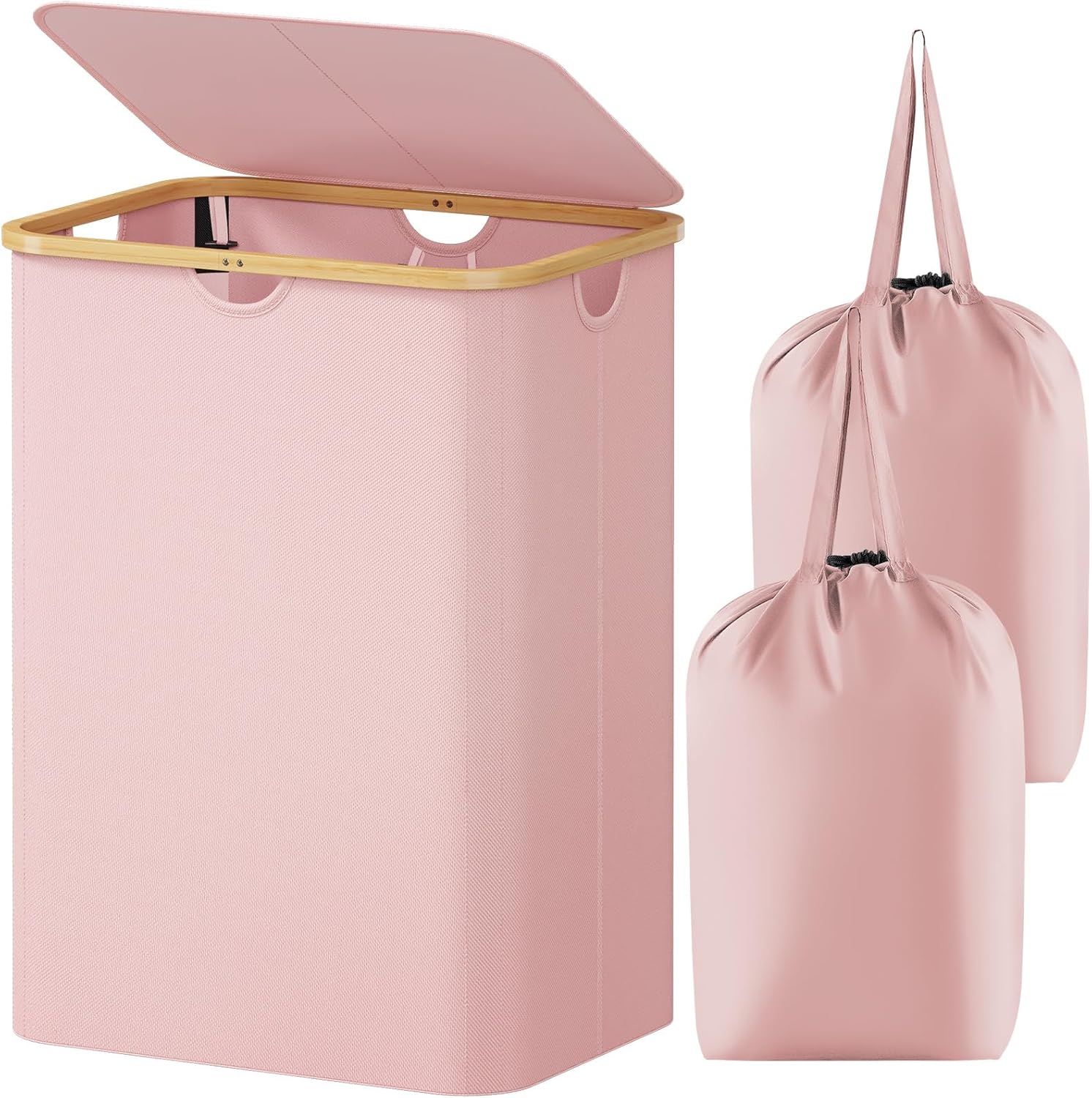 150L Laundry Basket with Lid, Clothes Hampers for Laundry with Bamboo Handles and 2 Removable Laundry Bags